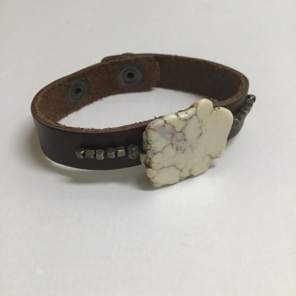 Leather Bracelet Snap Cuff Howlite Beads Closure Adjusts Boho Made In Mexico NEW - Picture 4 of 12